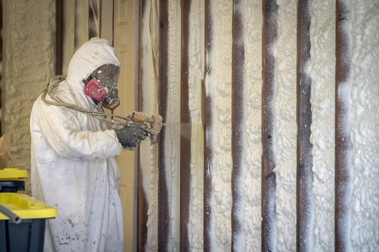Detailed spray foam coverage around framing